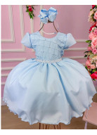 VESTIDO AZUL COM PÉROLAS TAM. 6 e 14